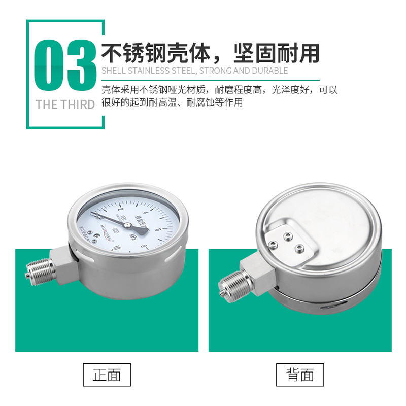 不锈钢膜盒压力表YE100BF 耐腐蚀耐高温微压表 沼气燃气表 千帕表