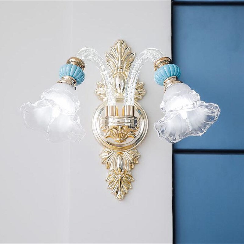 新款法式水晶壁灯创意陶瓷灯卧室客厅背景墙壁灯欧式床头过道壁灯