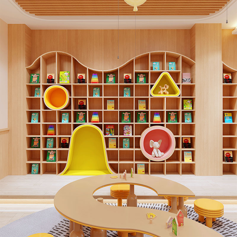 早教中心满墙定制书柜落地置物儿童书隔板学生自由多层格子架