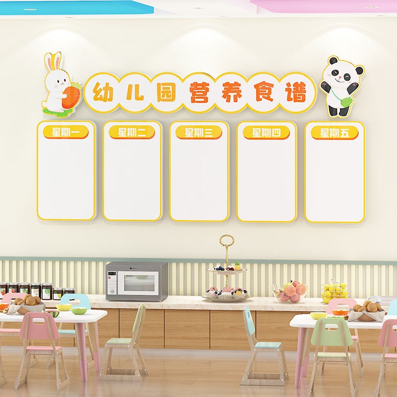 幼儿园午托管班文化墙贴布置小饭桌食堂每周食谱墙面装饰