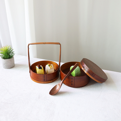 中式木质便捷提盒实木便当盒野餐饭盒复古寿司摆盘盒