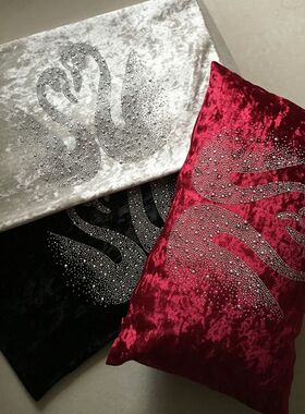 欧式天鹅绒丝绒烫钻铆钉天鹅沙发居靠垫靠枕抱枕方腰枕