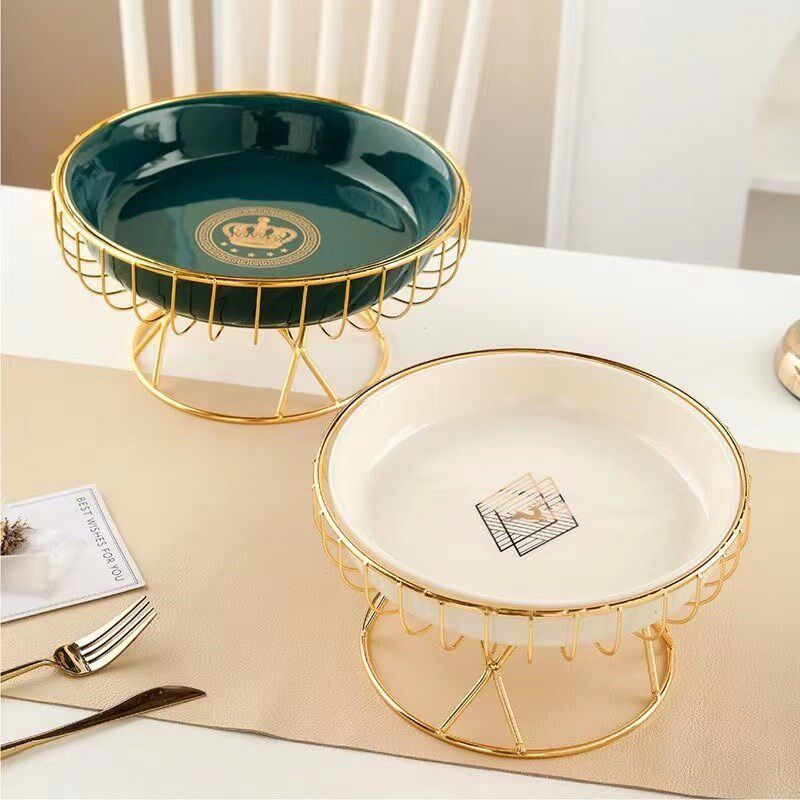 现代脚铁艺水果盘客厅零食糖果干果盘盘陶瓷