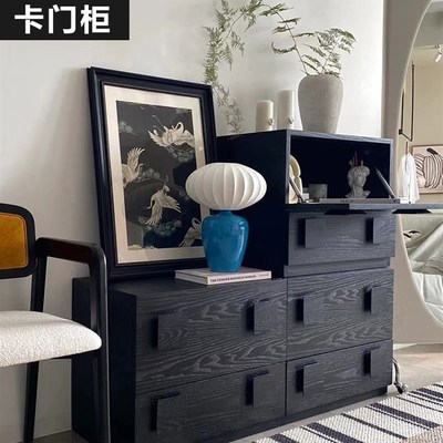 卡门柜纯实木斗柜黑色复古橡木电视柜边柜小床头柜组合模块柜简约