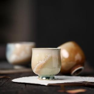 景德镇手工柴烧蕉叶绿窑变釉茶杯个人品茗杯粗陶主人杯