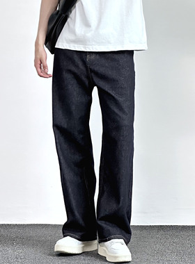 233UNIT 2025新款深蓝色水洗牛仔裤男潮流宽松直筒阔腿通勤长裤子