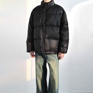 233UNIT美式立领羽绒服男加厚保暖宽松百搭黑色白鸭绒外套常规款