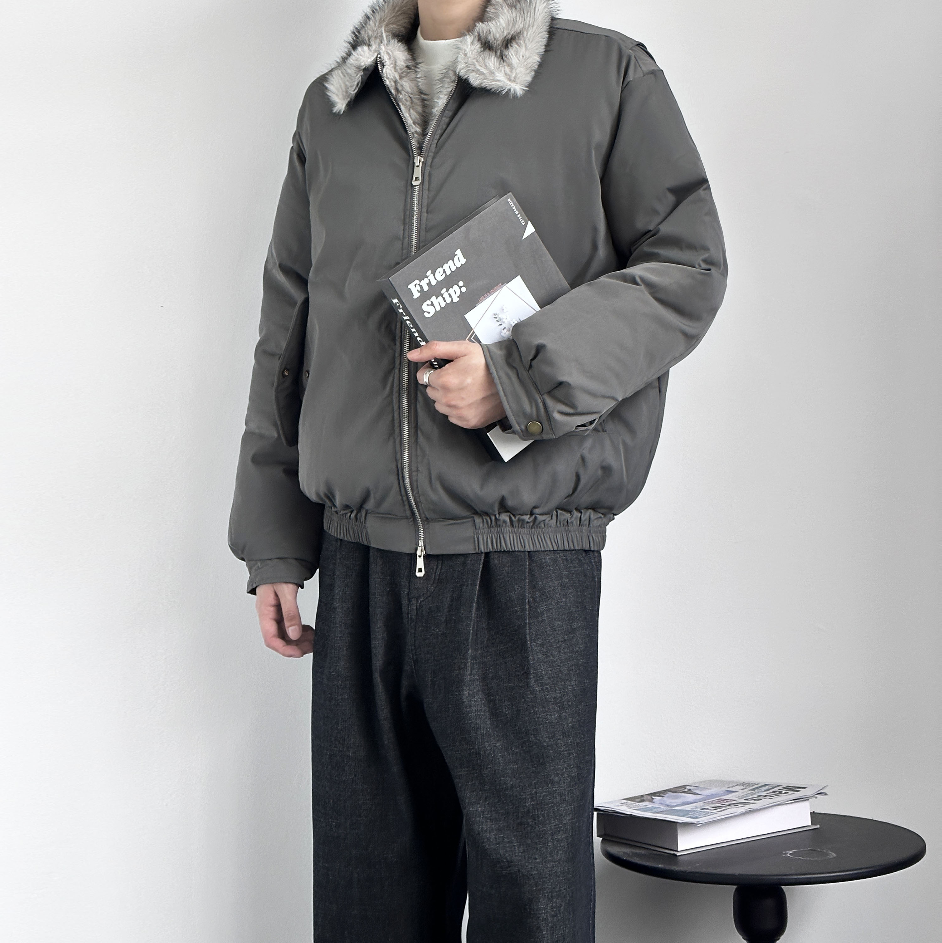 233UNIT美式复古座山雕毛领棉服