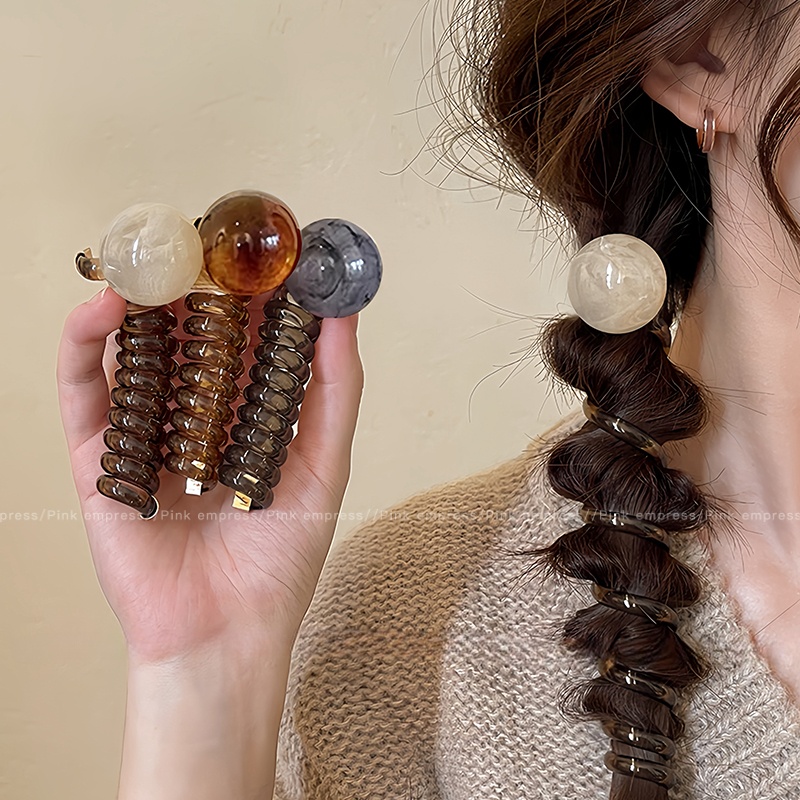 复古球球电话线发圈女2025新款简约不伤发编发头绳扎马尾发绳发饰