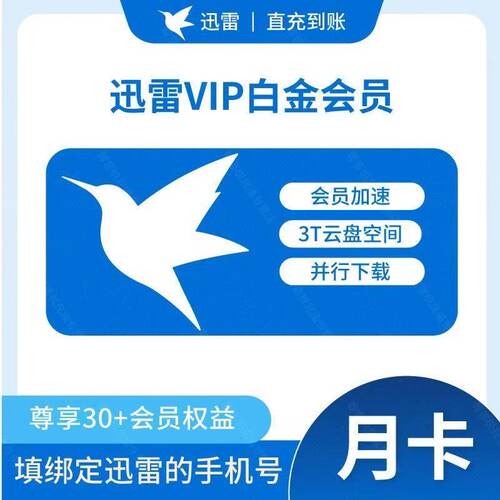 【直充】迅雷白金会员月卡季卡年卡 迅雷VIP 3T云盘 倍速播放