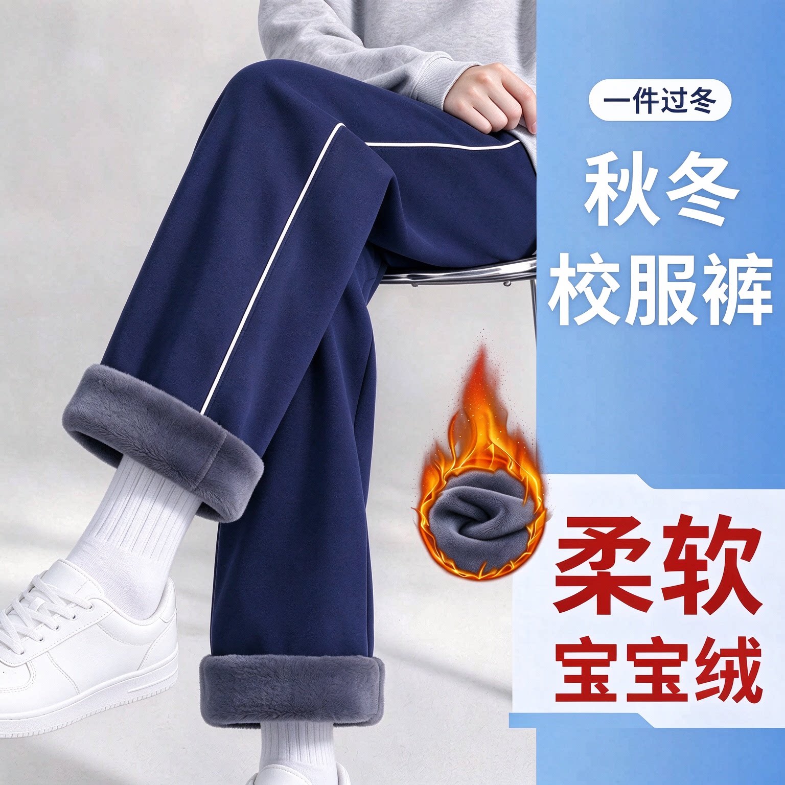 校服裤子藏青色一道杠男女初中生高中小学生秋冬季加绒加厚运动裤