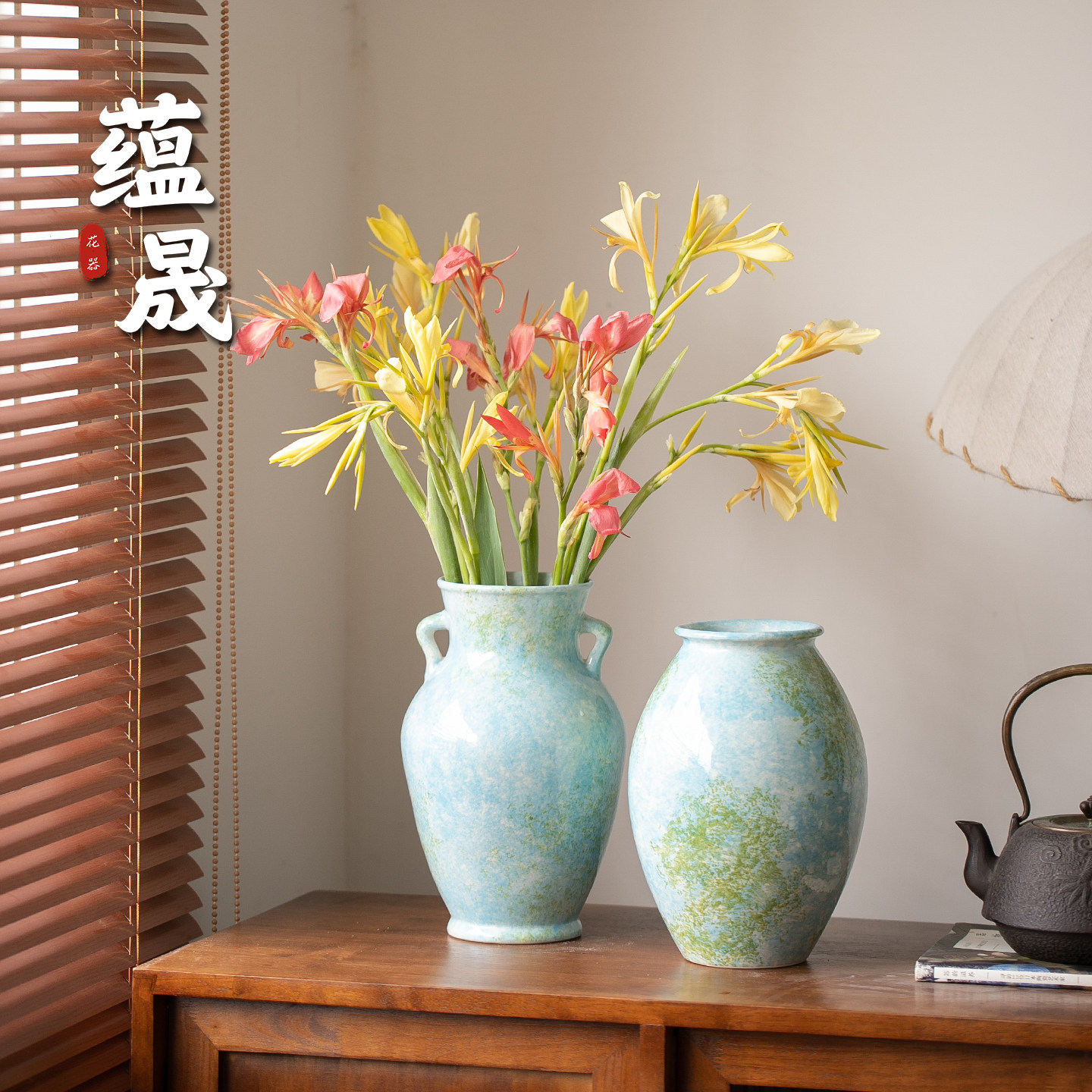 景德镇陶瓷花瓶新中式复古风粗陶客饭厅玄关桌面花器装饰工艺摆饰