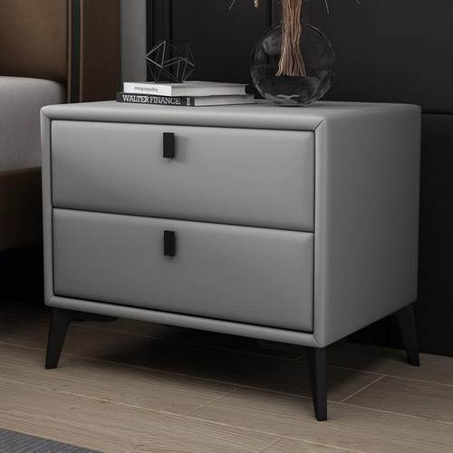 全实木轻奢床头柜北欧简约现代皮艺储物收纳床边柜家用小户型卧室