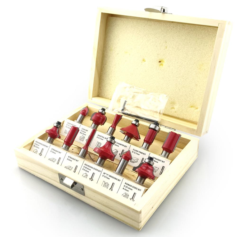 12PC木工铣刀套装修边机刀头电木铣雕刻机铣刀修边刀