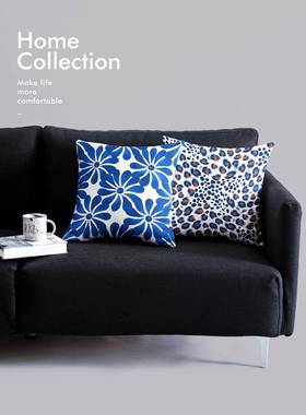 1VPR蓝色几何民族风靠垫法式乡村新中式抱枕沙发靠枕腰枕夏季午睡