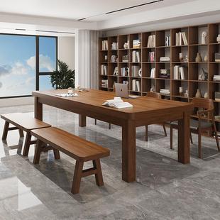 客厅书桌实木大长桌图书馆阅览室多人学习书桌家用办公桌工作台