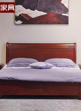 顺心家具中式实木床1.8米全实木1.5米双人床主卧箱体床高箱储物床
