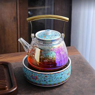 蒸煮茶炉家用花茶煮茶器全自动烧水壶电陶炉 珐琅彩玻璃煮茶壶套装
