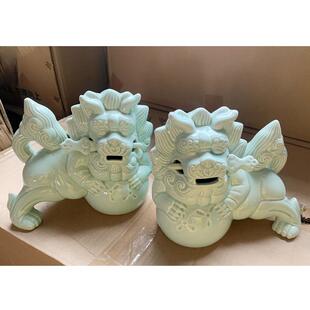 新中式陶瓷狮子一对家居桌面摆件客厅书房装饰陶瓷狮子摆设乔迁礼