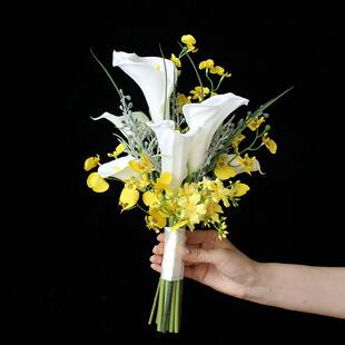 彷真花黄色跳舞兰马蹄莲新娘结婚拍照手捧花摄影婚纱摄影照旅拍花