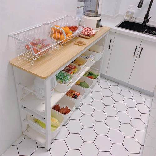 厨房切菜桌置物架落地多层家用微波炉收纳窄边柜操作工作台长条桌