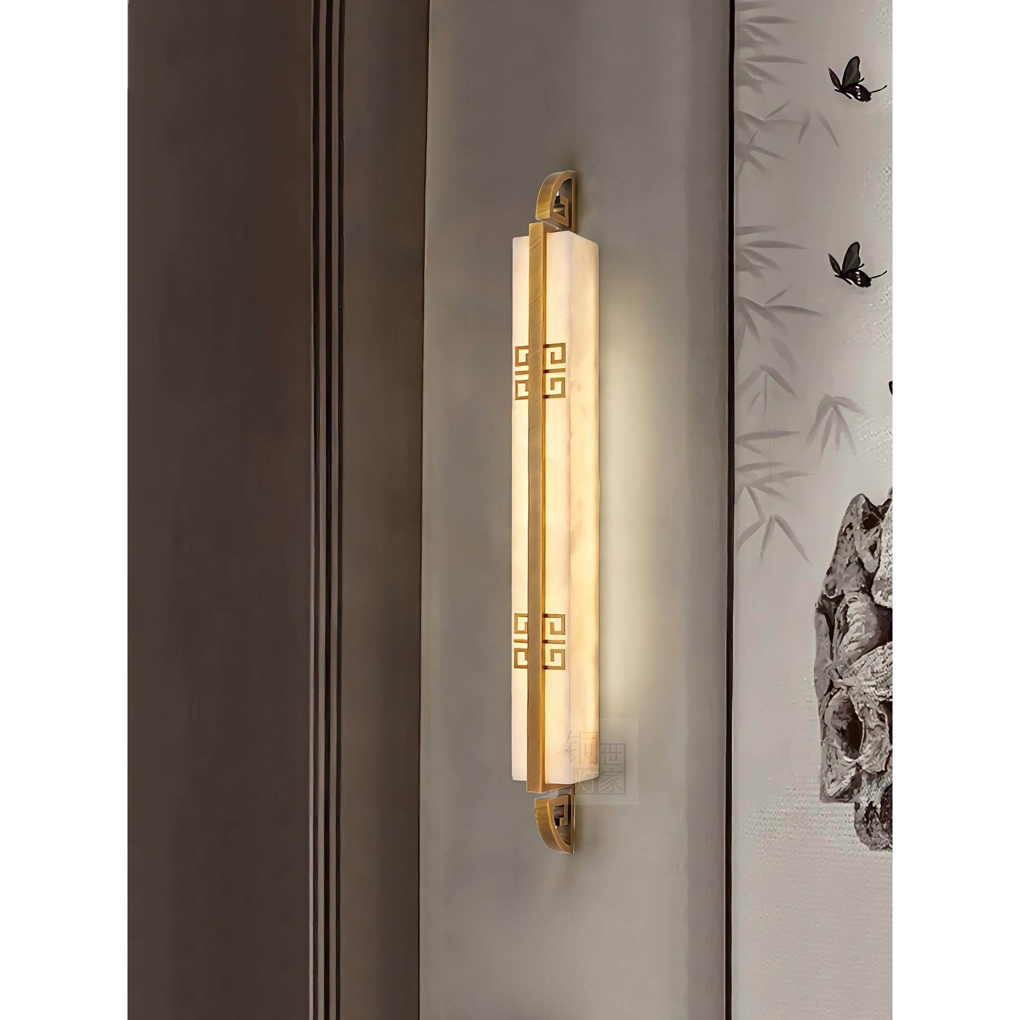 新中式云石壁灯客厅背景墙灯现代简约长条楼梯全铜壁灯卧室床头灯
