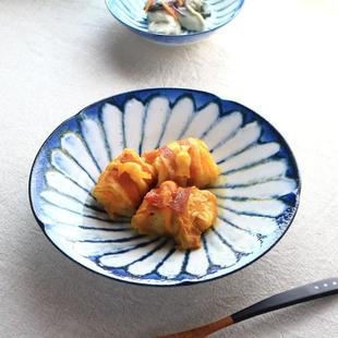 日本进口美浓烧陶瓷盘子令和粉引家用釉下彩西餐盘菜螺旋纹沙拉盘