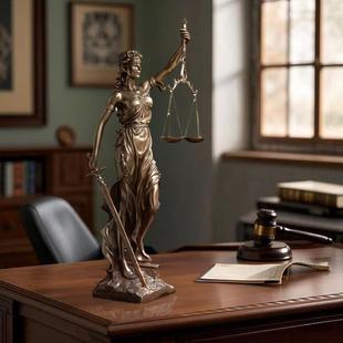 希腊风格司法女神雕像 法律主题铸铜办公室摆件 欧式家居饰品