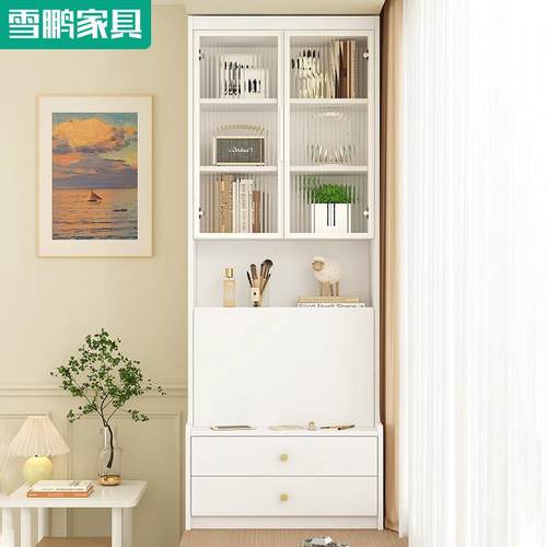 飘窗柜化妆台一体收纳柜阳台收纳柜家用折叠书桌书柜窗台改造6H18