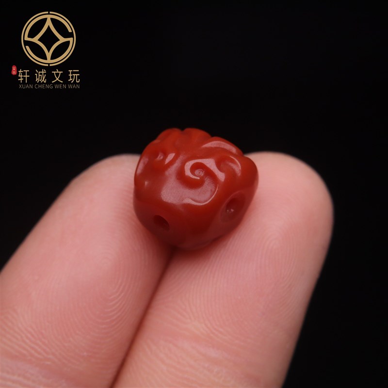 保真凉山满肉满色南红玛瑙兽面三通佛头散珠DIY配饰新品配件饰品