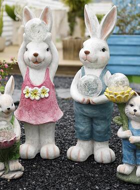 户外花园兔子摆件小夜灯庭院可爱仿真动物装饰品布置大号摆设件