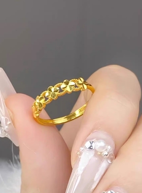 正品金包银戒指女款999足金包银四叶草戒指送女友老婆闺蜜礼物