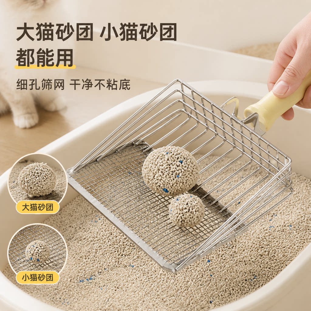 猫砂铲二合一金属不锈钢细孔