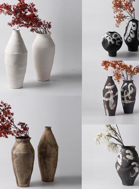 复古怀旧侘寂风手绘陶瓷几何大花瓶摆件样板间民宿客厅玄关装饰品
