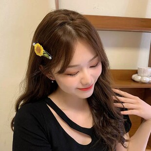 向日葵刘海夹网红新款 少女气质侧边发卡可爱珍珠花朵夹子头饰发夹