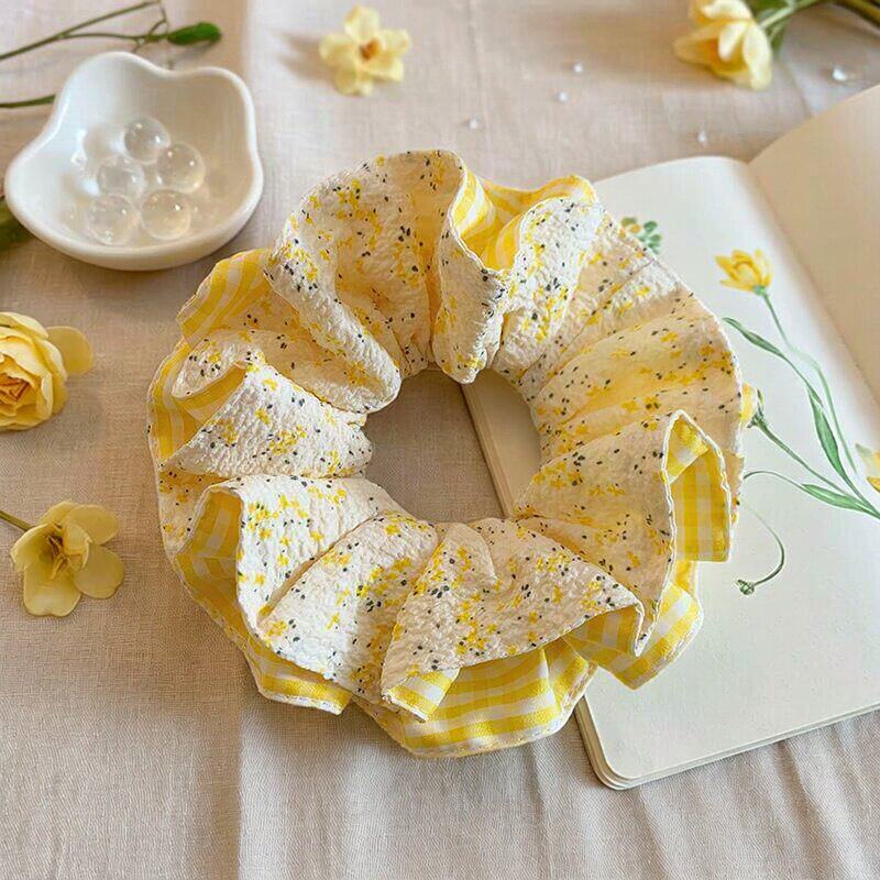 双层碎花小蛮腰大肠发圈高弹力不伤发丸子头发饰小清新格纹头花女