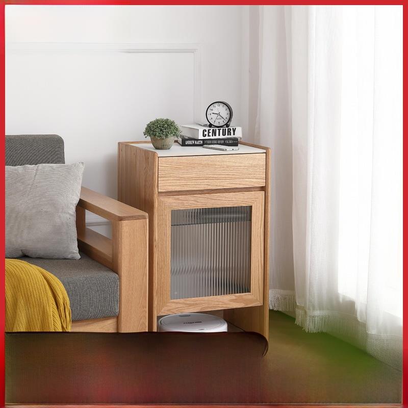 工厂直销全实木扫地机器人收纳柜现代简约移动矮柜岩板边柜置物架