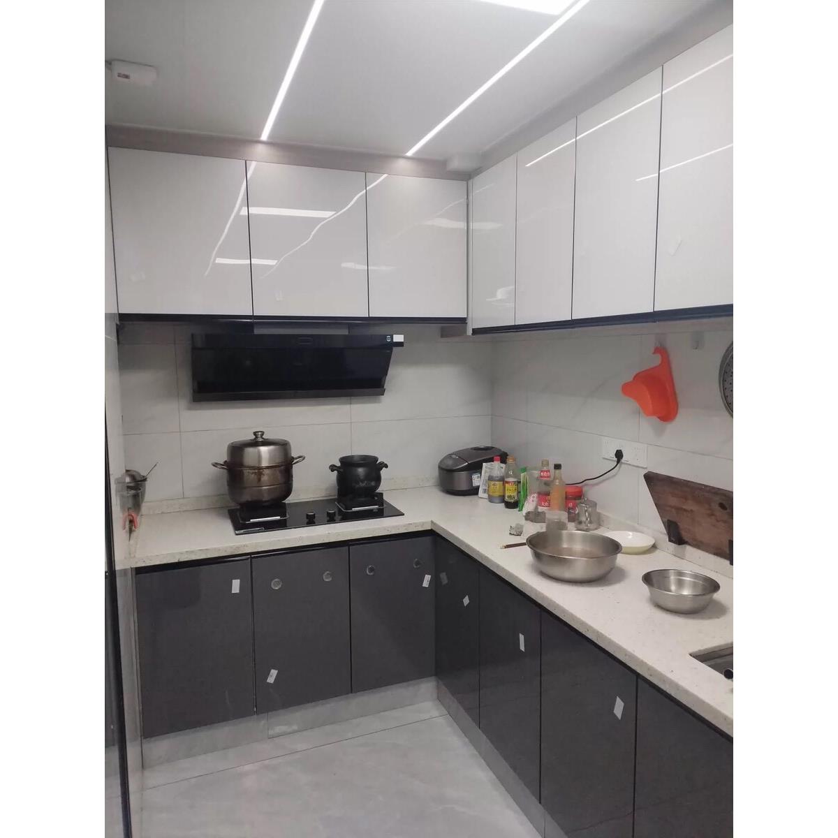 厨房橱柜门自装定做定制钢化玻璃晶钢门灶台整体柜门免打孔带框门