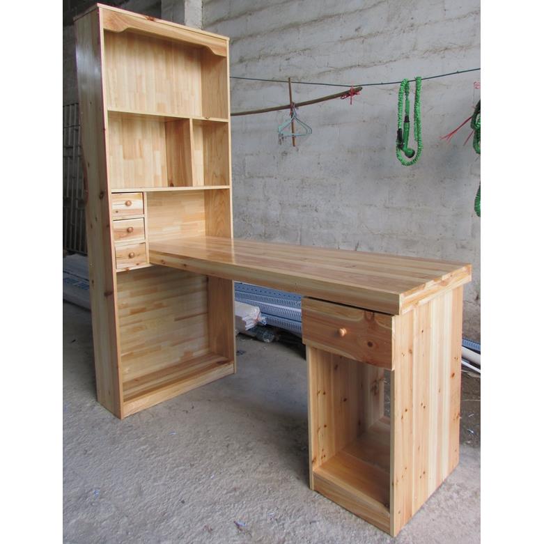 实木连体书桌柜组合简约儿童电脑桌转角书柜书架学生环保杉木M073