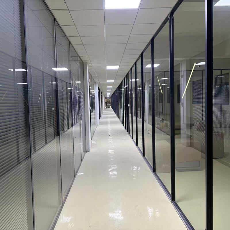 杭州办公室玻璃隔断铝合金屏风双层百叶钢化透明磨砂玻璃隔墙