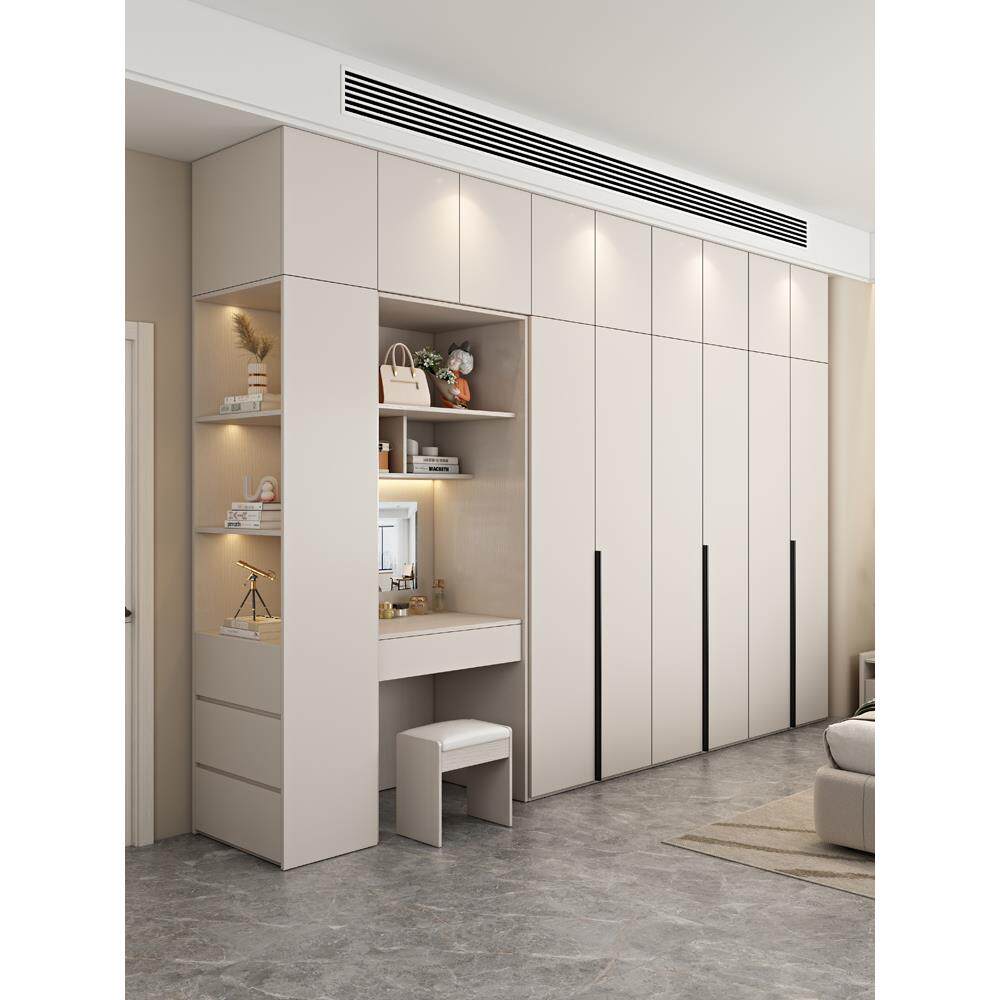 新款奶油风家用卧室衣柜带梳妆台边柜顶柜一体现代简约组装大衣橱