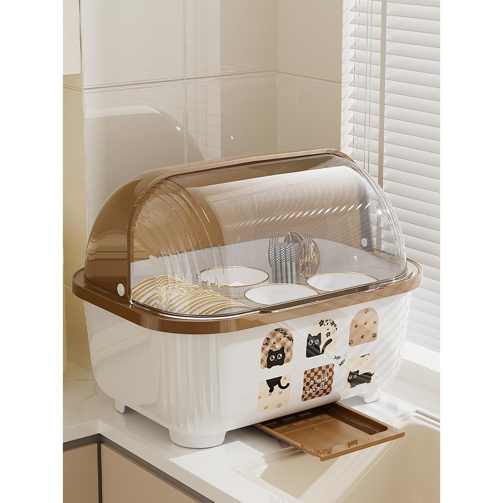 厨房碗架碗筷收纳盒带盖放餐具装碗箱碟盘沥水置物架塑料家用碗柜