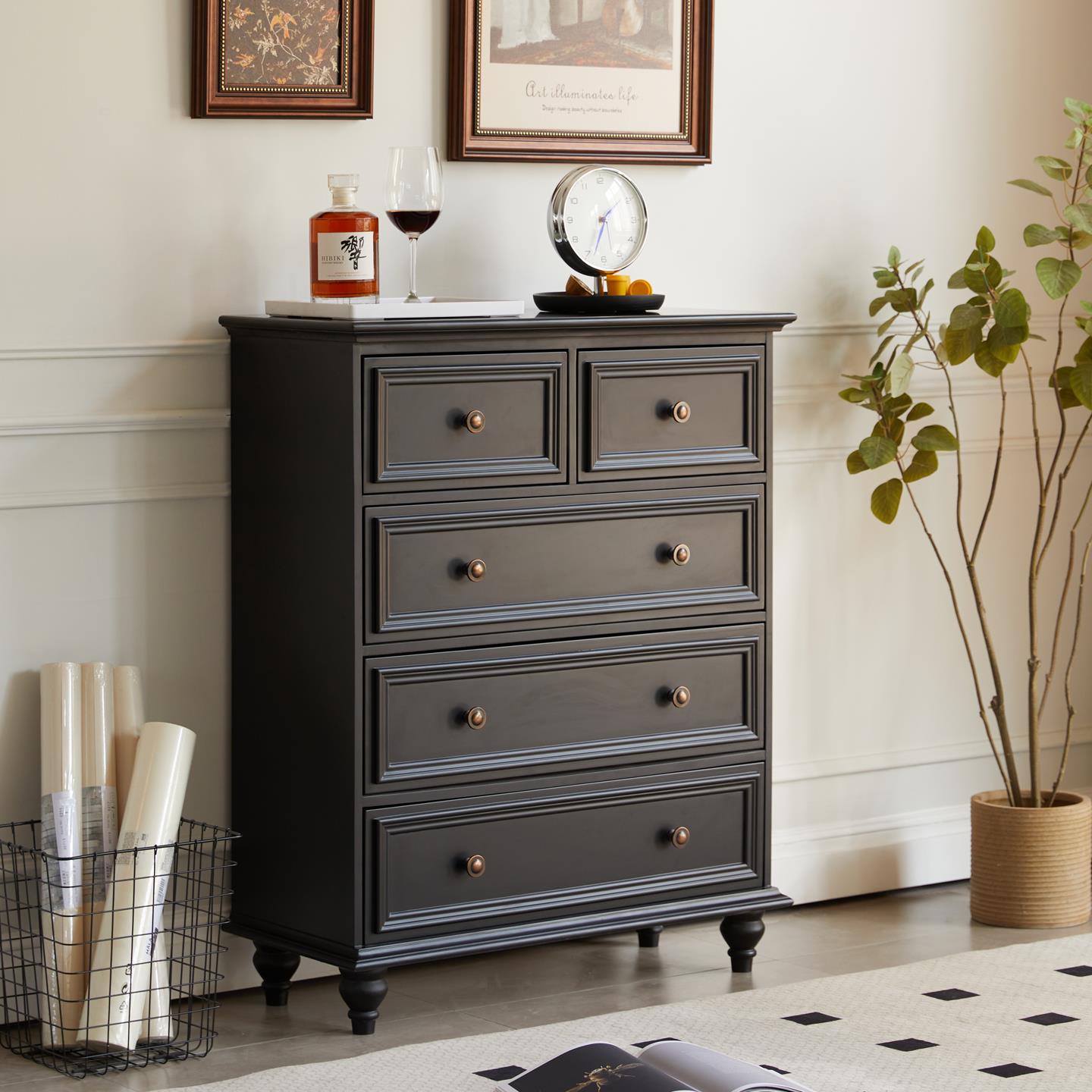 美式覆古卧室实木五斗柜床尾置物柜客厅抽屉储物收纳柜子法式斗柜