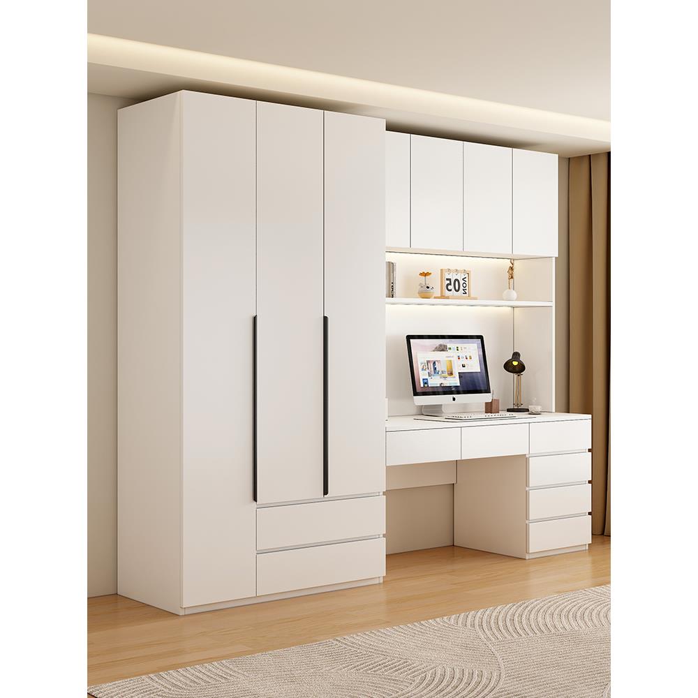 实木书桌带衣柜一体卧室家用电脑桌连体衣橱柜组合学习桌子可定制