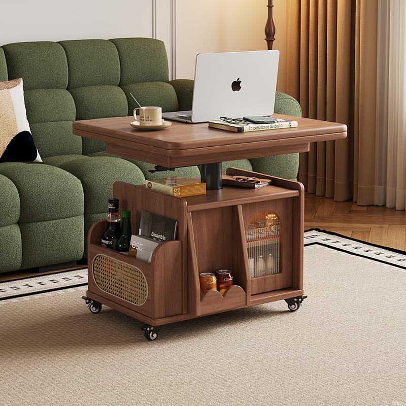 可移动边几茶几推车实木客厅沙发边柜茶桌多功能折叠升降餐桌两用