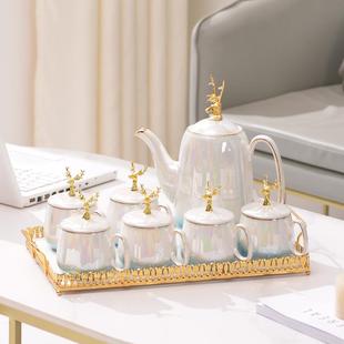 欧式 茶具家用客厅待客陶瓷水杯轻奢茶杯杯具乔迁水壶 新款 水具套装