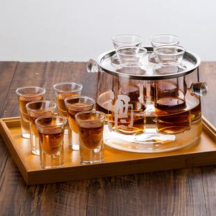 暖酒壶二两分酒器清酒黄酒加热壶中式 家用耐热玻璃白酒温酒壶套装