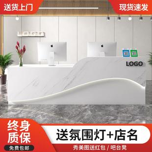 店小型商用柜臺 公司前臺接待臺吧臺簡約現代收銀臺烤漆美容院服裝