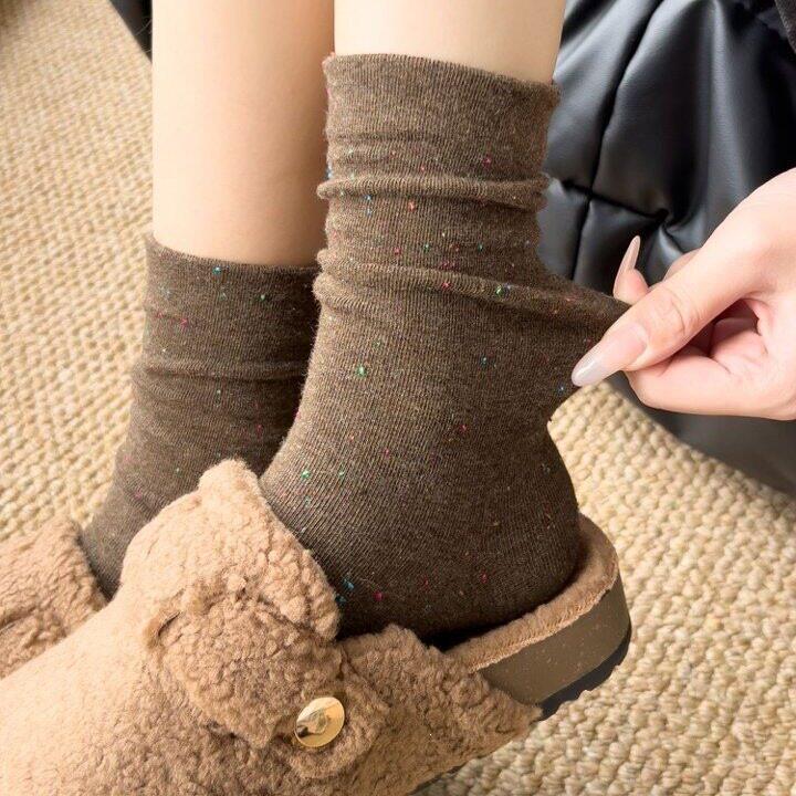 咖色袜子女配勃肯鞋春秋季中筒袜