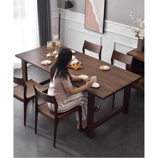 北美黑胡桃木餐桌现代简约家用饭桌家具纯实木北欧长方形桌椅组合